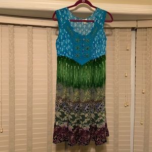 BOHO Sundress - Green blue tie-dye beaded top